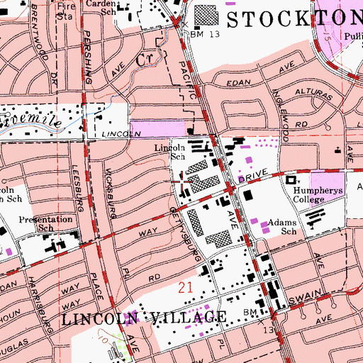 Topographic Map of Lincoln Shopping Center, CA