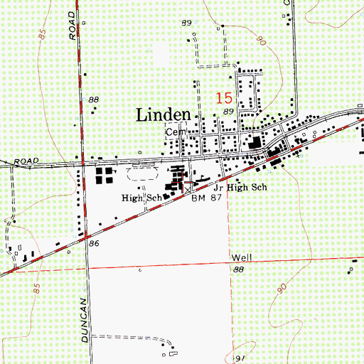 Topographic Map of Linden Elementary School, CA
