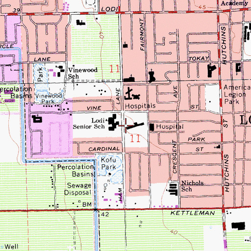 Topographic Map of Lodi Memorial Hospital, CA