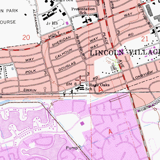 Topographic Map of Village Oaks Shopping Center, CA