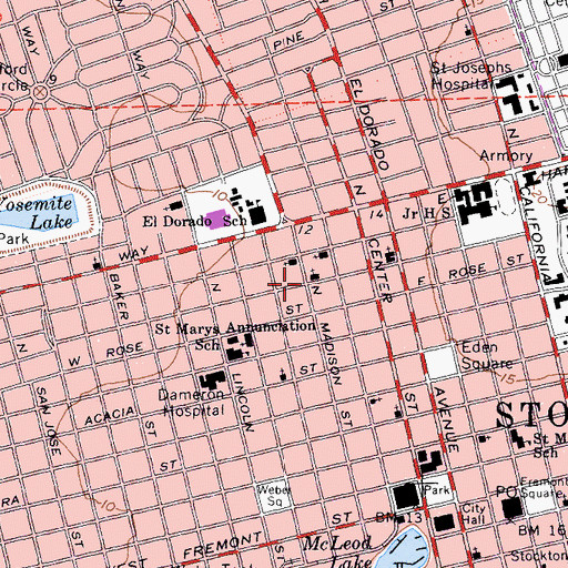 Topographic Map of Central Seventh Day Adventist Church, CA