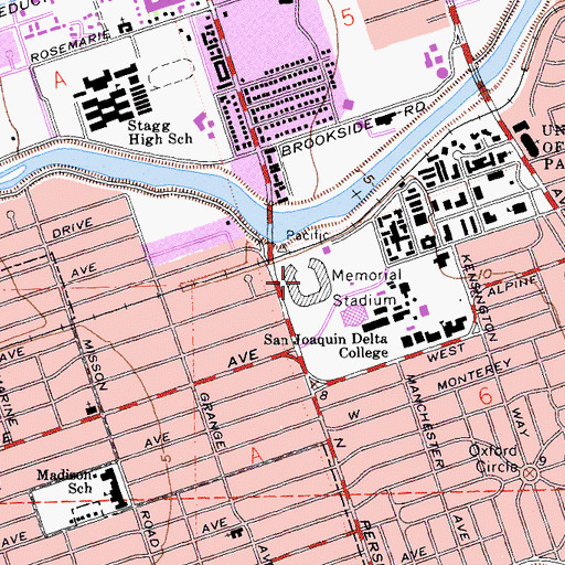 Topographic Map of Stagg Memorial Stadium, CA