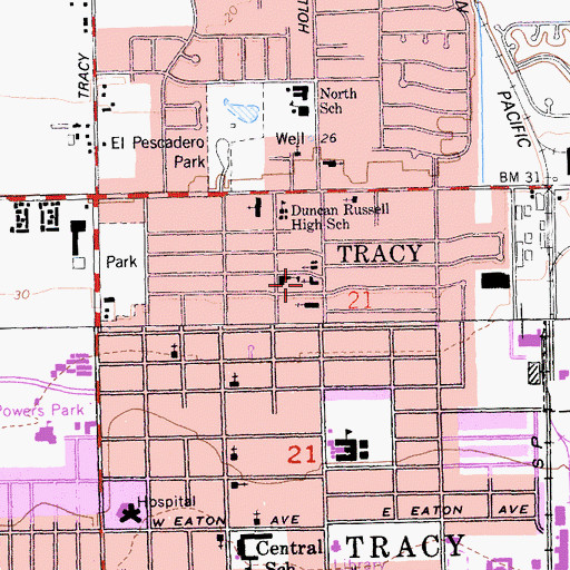 Topographic Map of Tracy Seventh Day Adventist Church, CA