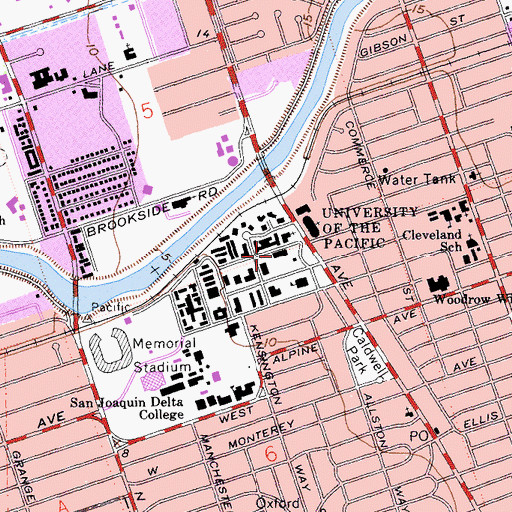 Topographic Map of Weber Memorial Hall, CA