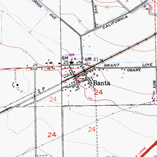 Topographic Map of Banta Post Office, CA