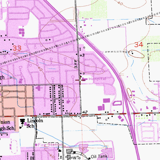 Topographic Map of Doctors Hospital of Manteca, CA