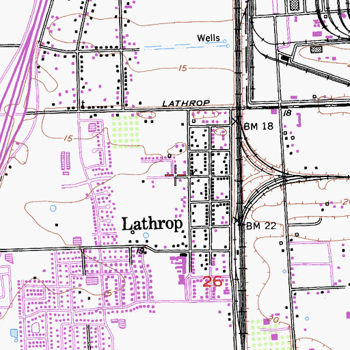 Topographic Map of Lathrop Lighthouse of the Cross Church, CA