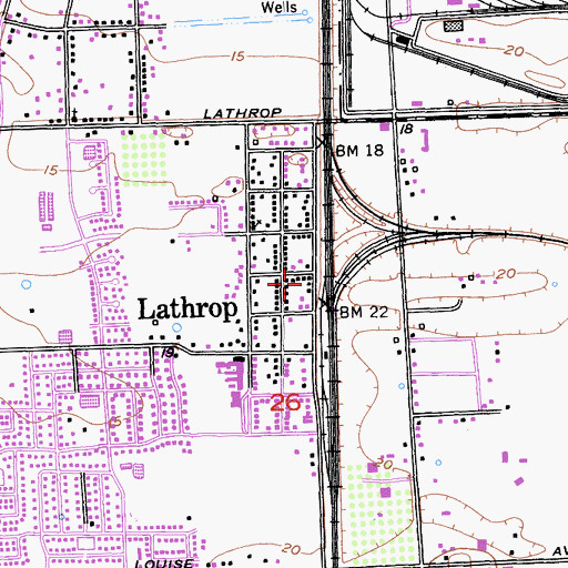 Topographic Map of Lathrop Post Office, CA