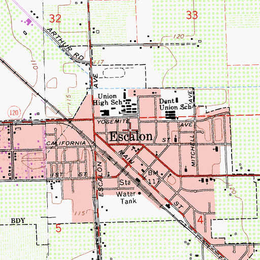 Topographic Map of Escalon Branch Stockton-San Joaquin County Public Library, CA
