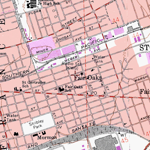 Topographic Map of Market and E Street Seventh Day Adventist Church, CA