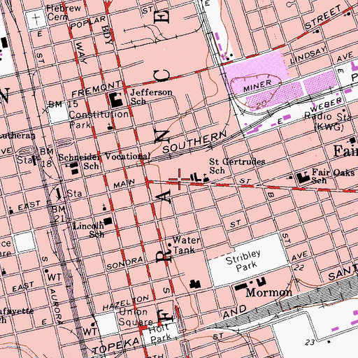 Topographic Map of Saint Gertrudes Roman Catholic Church, CA