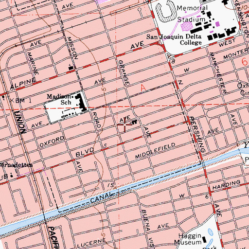 Topographic Map of Stockton Covenant Church, CA
