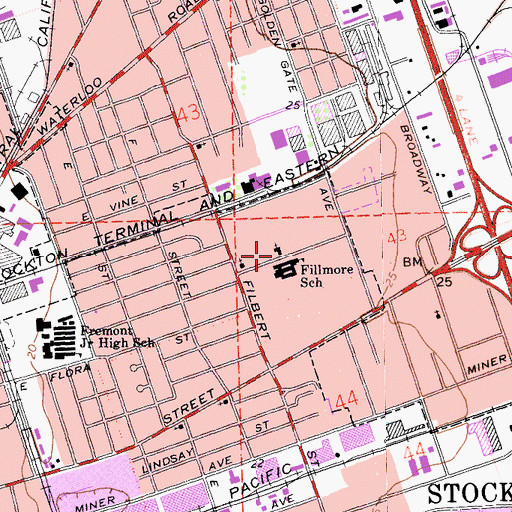 Topographic Map of Stockton Fremont Church of the Nazarene, CA