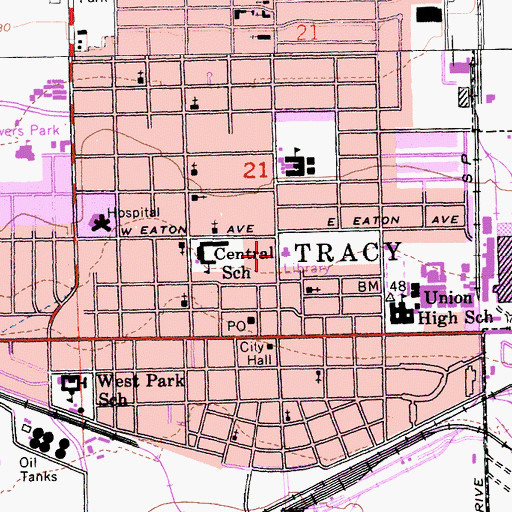 Topographic Map of Tracy Branch Stockton-San Joaquin County Public Library, CA