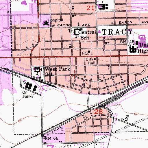 Topographic Map of Tracy Post Office, CA