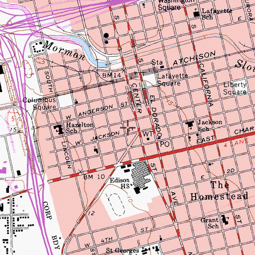 Topographic Map of Stockton Philipino Church of God, CA