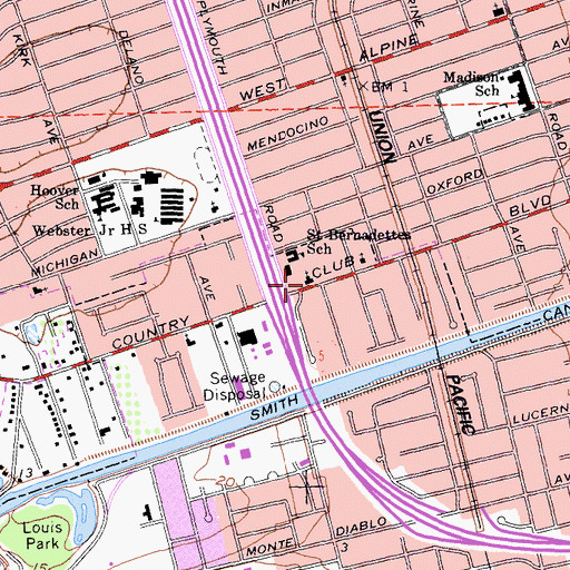 Topographic Map of Saint Bernadettes Catholic Church, CA