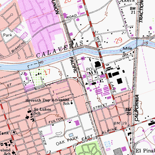 Topographic Map of Stockton Baptist Church, CA