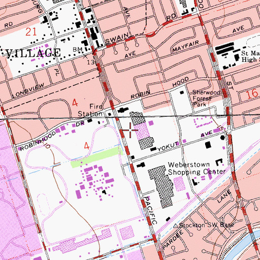 Topographic Map of Sherwood Mall Shopping Center, CA