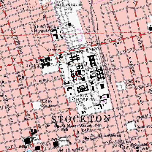 Topographic Map of Stockton Developmental Center (historical), CA