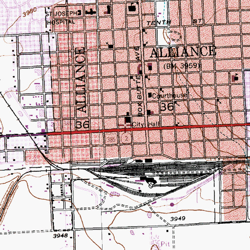 Topographic Map of Western Nebraska Community College - Alliance Center, NE