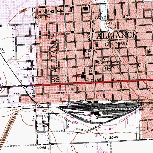 Topographic Map of Alliance Fire Department, NE