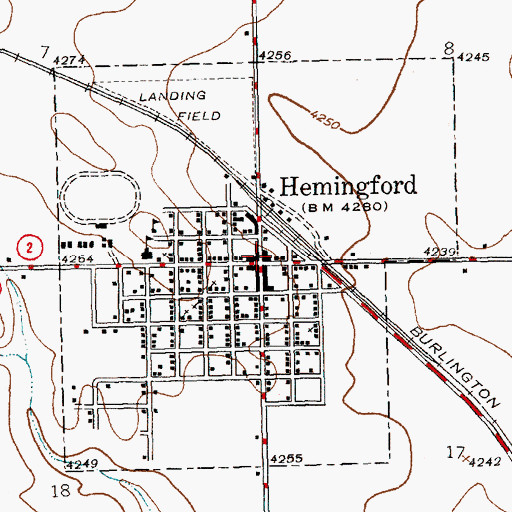 Topographic Map of Hemingford Post Office, NE