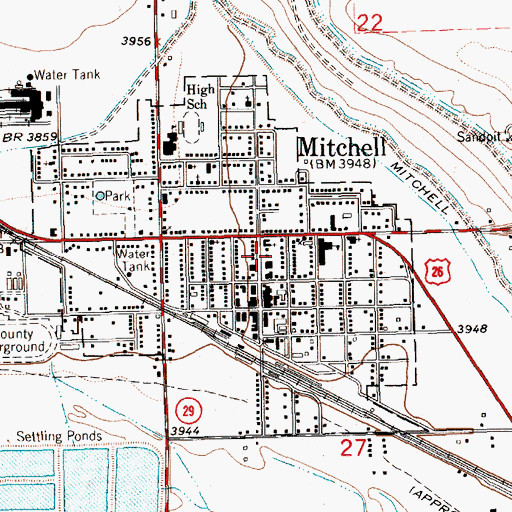 Topographic Map of Mitchell Post Office, NE