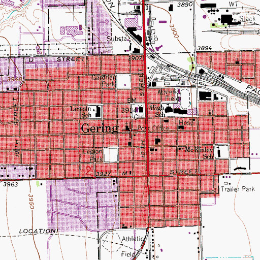 Topographic Map of Gering Post Office, NE