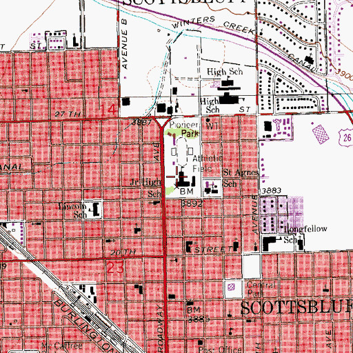 Topographic Map of Bluffs Middle School, NE