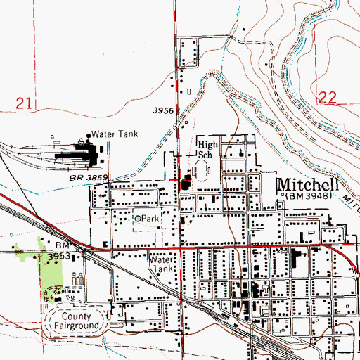 Topographic Map of Mitchell Secondary School, NE