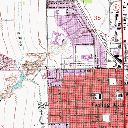 Topographic Map of Gering High School, NE