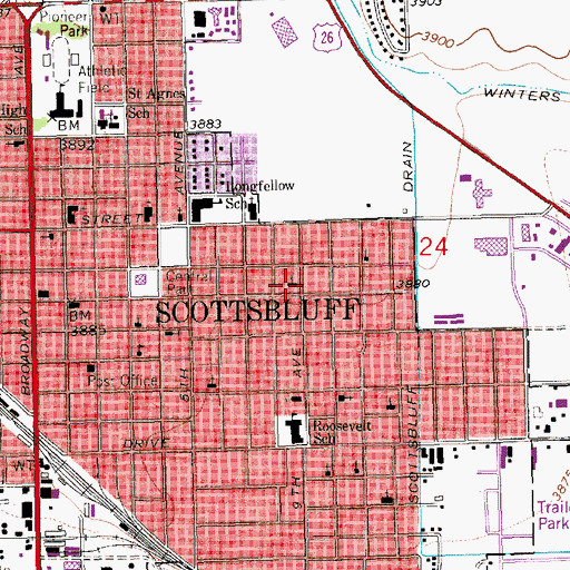 Topographic Map of Scottsbluff Church of the Nazarene, NE