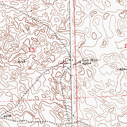 Topographic Map of Twin Mills, CO
