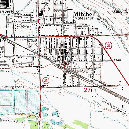 Topographic Map of Mitchell Volunteer Fire Department, NE