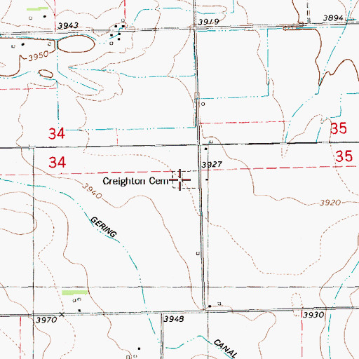 Topographic Map of Creighton Valley Cemetery, NE