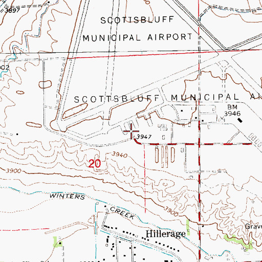 Topographic Map of Scottsbluff Army Airfield Historical Marker, NE