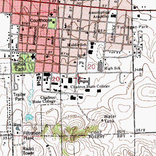 Topographic Map of High Rise Womens Hall, NE