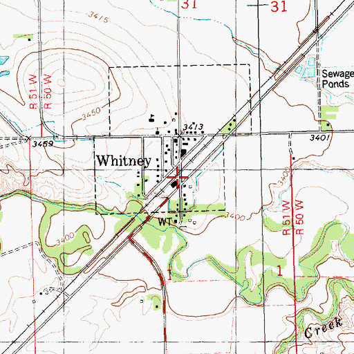 Topographic Map of Whitney, NE
