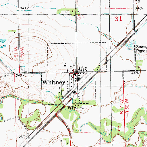 Topographic Map of Whitney Post Office, NE