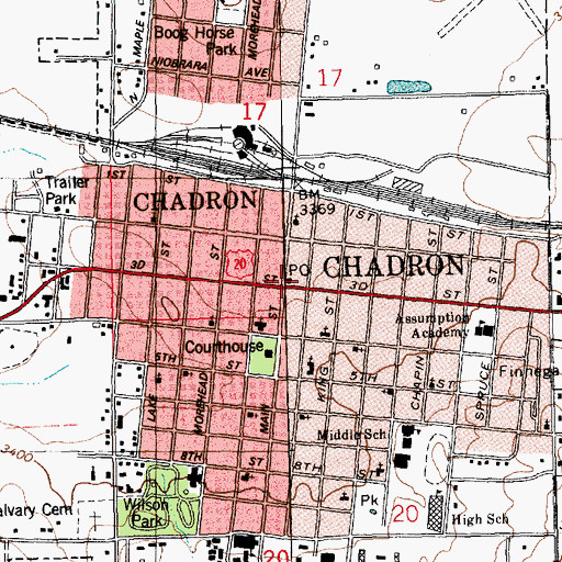 Topographic Map of Chadron Post Office, NE