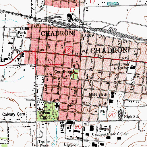 Topographic Map of Dawes County Courthouse, NE
