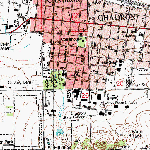 Topographic Map of First Baptist Church, NE