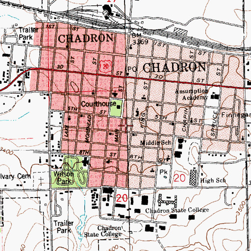 Topographic Map of Chadron Public Library, NE
