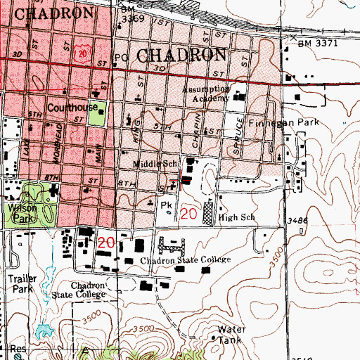 Topographic Map of Chadron East Ward Elementary School, NE