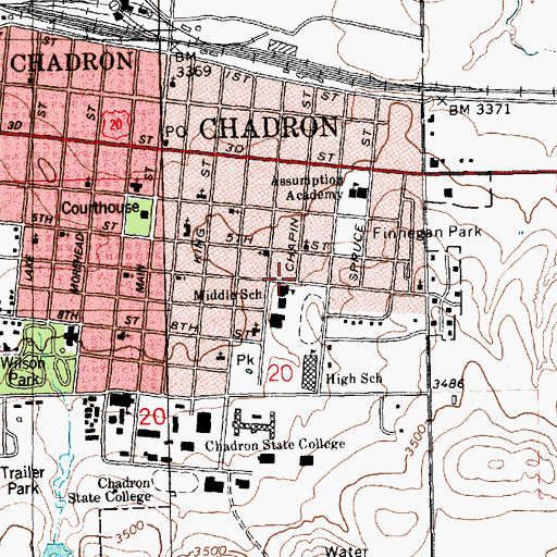 Topographic Map of Chadron Middle School, NE