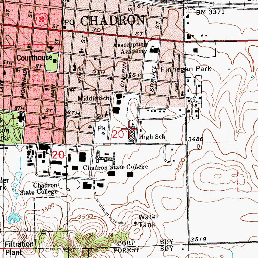 Topographic Map of Chadron Senior High School, NE