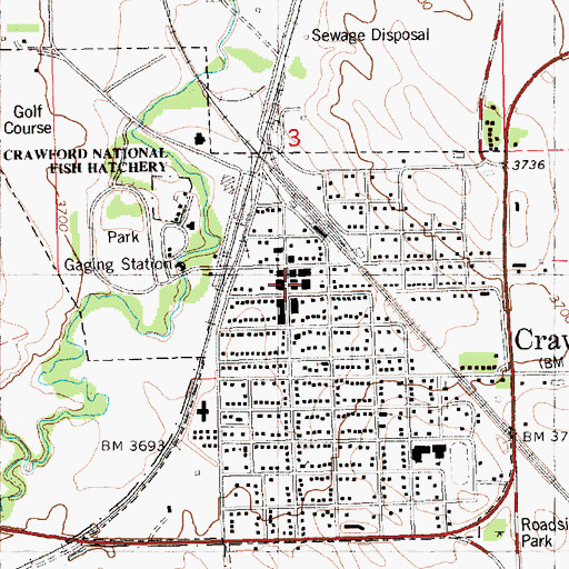 Topographic Map of Crawford Volunteer Fire Department, NE