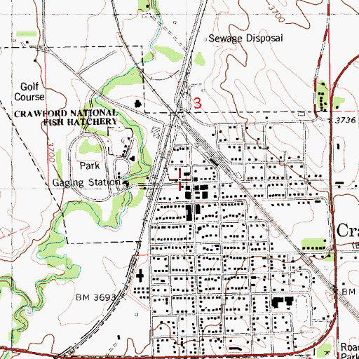 Topographic Map of Crawford Post Office, NE