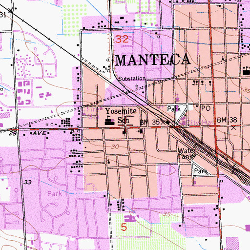 Topographic Map of Manteca Hospital, CA